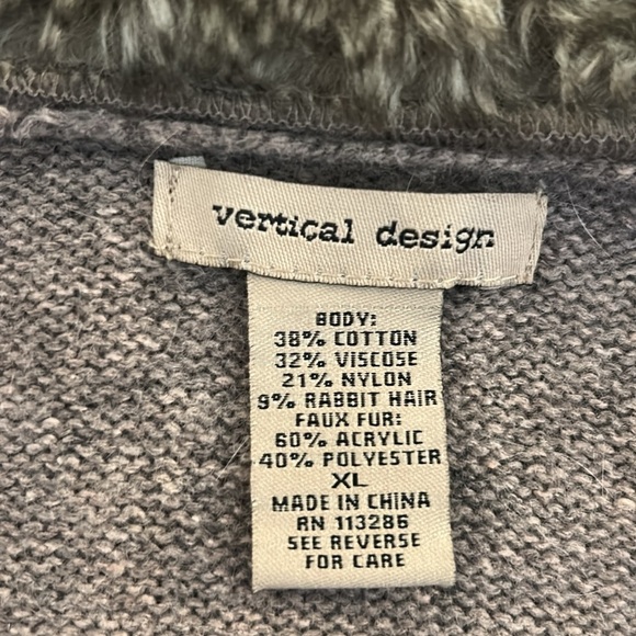 Vertical Design Brown Knit Rabbit Hair Blend Trim Open Winter Cardigan Size XL - Picture 5 of 5